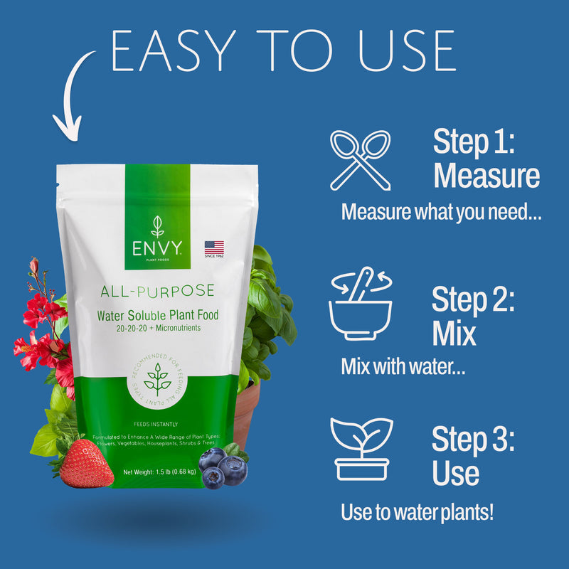 Instructions for how to use ENVY Plant Foods All Purpose Fertilizer