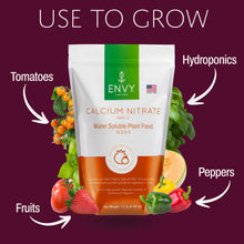 Load image into Gallery viewer, Image showing Uses of ENVY Plant Foods Calcium Nitrate
